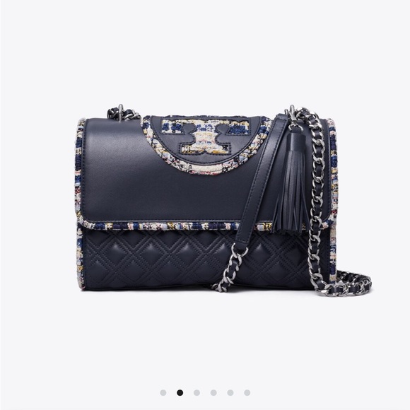 TORY BURCH FLEMING TWEED BORDER CONVERTIBLE SHOULDER BAG